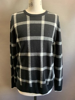 NL, Black, White, Wool, Acrylic, Check , L/S, Crew Neck, *Label Removed