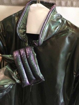 Unisex, Sci-Fi/Fantasy Jumpsuit, MTO, Green, Purple, Faux Leather, 64Grth, 44C, Long Sleeves, Center Front Zipper,  Stand Collar, Iridescent, Quilted Cuffs