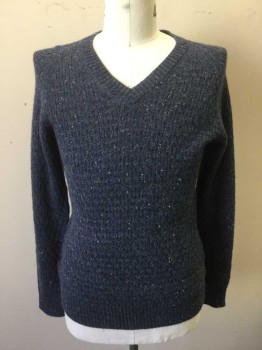 BILLY REID, Periwinkle Blue, Alpaca, Speckled, Cable Knit, Novelty Knit, Ribbed Knit V-neck/Cuff/Waist