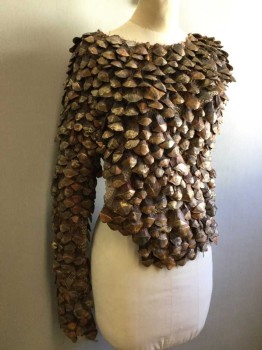 Unisex, Sci-Fi/Fantasy Top, Brown, Gold, Kid-L, Wo-S, Pinecone Encrusted, Asymmetrical 1 Long Sleeve, Hook & Eyes And Snaps Closed In The Back.. A Little Delicate