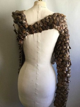 Unisex, Sci-Fi/Fantasy Top, Brown, Gold, Kid-L, Wo-S, Pinecone Encrusted, Asymmetrical 1 Long Sleeve, Hook & Eyes And Snaps Closed In The Back.. A Little Delicate