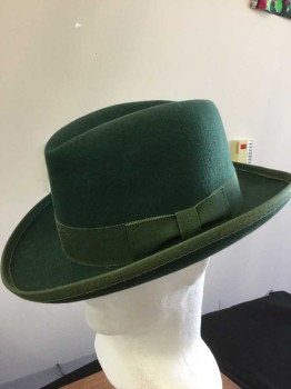 Mens, Homburg, GOLDEN GATE HAT COMP, Green, Wool, Solid, 7 3/8, Green Grosgrain Ribbon Hat Band,