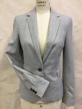 ZARA, Lt Gray, Polyester, Viscose, Heathered, Single Breasted, 1 Button, 2 Pockets, Notched Lapel,