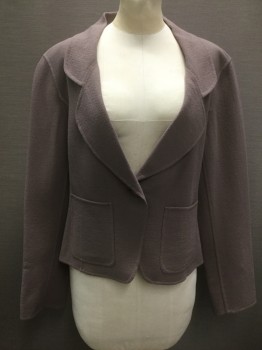 ST JOHN, Dusty Brown, Wool, Crepe, Rounded Notched Lapel, 1 Bttn, 2 Pckts, Unlined, Shoulder Pads, Split Cuffs