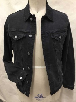 FRAME, Faded Black, Cotton, Heathered, Heather Faded Black, Collar Attached, Silver Button Front, Long Sleeves,