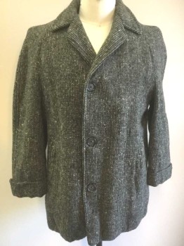 Mens, Coat, FAMOUS MEN'S SHOP, Gray, Charcoal Gray, Wool, Speckled, 40R, with Small Red Specks Throughout, Single Breasted, Notched Collar, 3 Buttons, Solid Gray Lining,