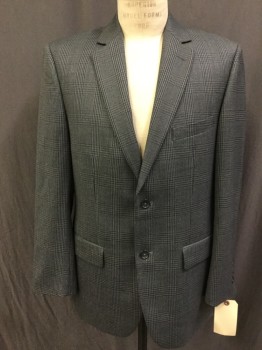 PRONTO UOMO, Gray, Navy Blue, Black, Wool, Plaid, Single Breasted, 2 Buttons,  Notched Lapel, 3 Pockets,