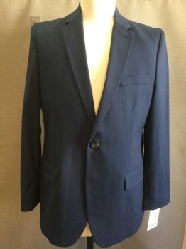 HAGGAR, Navy Blue, Polyester, Solid, 2 Buttons,  Notched Lapel, 3 Pockets, Tiny Ghost Check