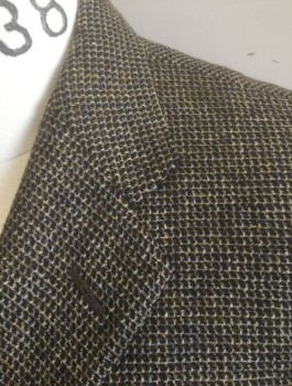 HICKEY FREEMAN, Beige, Charcoal Gray, Gray, Wool, Cashmere, Speckled, Grid , Single Breasted, Notched Lapel, 3 Buttons,  3 Pockets, Solid Light Brown Lining