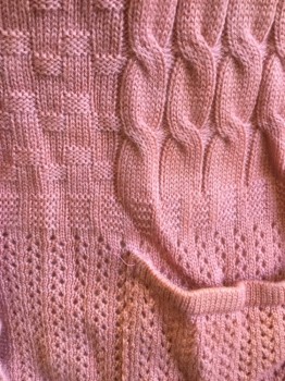 SARAH DUNNWAY, Salmon Pink, Polyester, Cable Knit, V-Neck, Button Front, Multi Textured Knit, Two Pockets **Has Some Faint Stains in Back