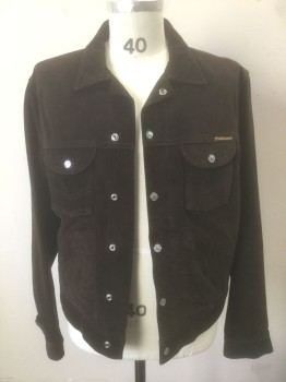 CIVILIANAIRE, Brown, Suede, Solid, Snap Front, Collar Attached, 4 Pockets, Black Lining