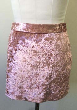 TOPSHOP, Dusty Rose Pink, Polyester, Elastane, Solid, Crushed Velvet, 1.5" Wide Waistband, Mini Length, Invisible Zipper at Center Back