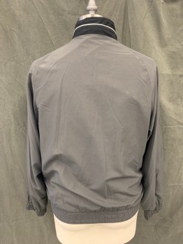 FRATTA, Warm Gray, Solid, Zip Front, Solid Black Stand Collar with White Piping, Raglan Long Sleeves, 2 Pockets, Elastic Waistband/Cuff