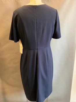 M&S, Navy Blue, Polyester, Viscose, Solid, Short Sleeves, Keyhole Neck with Gold Embellishment, Back Zipper,