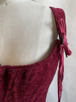 PERIOD CORSET, Maroon Red, Cotton, Leaves/Vines , Front Side of Straps are Removable, Lace Back, Bronze Grommets