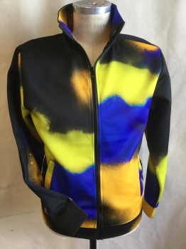 REBEL MINDS, Black, Brown, Royal Blue, Purple, Yellow, Polyester, Spandex, Tie-dye, Jacket:  Collar Attached, Zip Front, Long Sleeves, 2 Pockets with Matching Pants