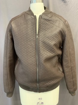 ROBERT PHILLIPE, Chocolate Brown, Faux Leather, Solid, Zip Front, Quilted, Rib Knit Collar/cuffs and Waistband, 2 Zip Pocket, Fleece Lining