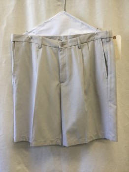 HAGGAR, Lt Gray, Polyester, Solid, Double Pleated, 4 Pockets, Belt Loops,