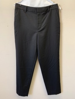 CLUB MONACO, Black, Wool, Polyester, Solid, High Waist, Cropped Straight Leg, Zip Fly, 4 Pockets, Belt Loops