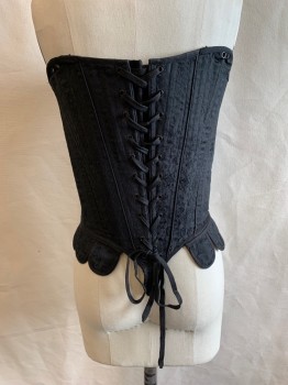 Womens, Corset, NL, Black, Synthetic, Jacquard, W: 28, B: 32, Strapless, Lace Up Front and Back
