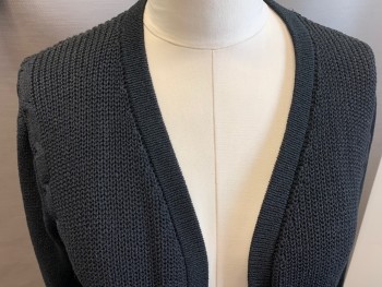 Womens, Sweater, ST JOHN I.MAGNIN, Black, Solid, 14, Open Front Cardigan, Some Cable Knit Trim, 2 Pockets,