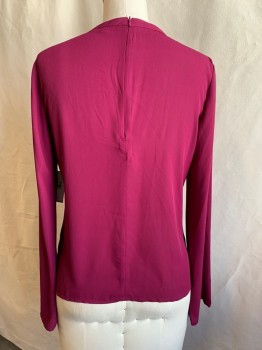 OLIVACEOUS, Magenta Purple, Polyester, Solid, Deep V Front Keyhole, Band Collar, Zip Back, Long Sleeves