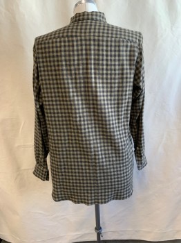 Mens, Historical Fiction Shirt, VENICE CUSTOM SHIRTS, Black, Khaki Brown, Wool, Plaid, C: 48, Pullover, Collar Attached, 1/2 Button Front, Long Sleeves, 2 Chest Pockets