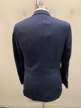 THEORY, Navy Blue, Wool, Plaid, Single Breasted, 2 Buttons, Notched Lapel, 3 Pockets,