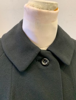 Womens, Coat, I. MAGNIN, Black, Wool, Solid, B:38, Raglan 3/4 Sleeves, Rounded Collar, 4 Buttons, Welt Pockets at Hips, Black Lining, A-Line, Knee Length
