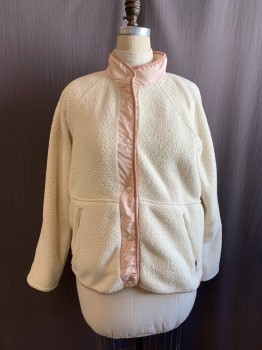 GAP, Cream, Lt Pink, Fleece, Solid, Speckled, White Snap Front, 2 Zip Pockets, Light Pink Speckled Stand Collar and Placket, Trim