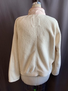 Womens, Casual Jacket, GAP, Cream, Lt Pink, Fleece, Solid, Speckled, XL, White Snap Front, 2 Zip Pockets, Light Pink Speckled Stand Collar and Placket, Trim