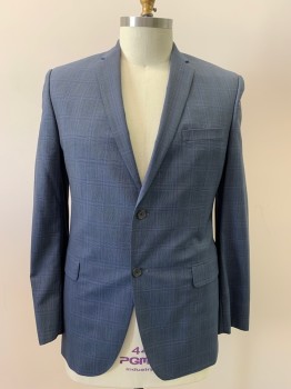 JACK VICTOR , Slate Gray, Black, Indigo Blue, Wool, Glen Plaid, Notched Lapel, Single Breasted, Button Front, 2 Buttons, 3 Pockets