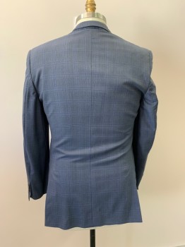 JACK VICTOR , Slate Gray, Black, Indigo Blue, Wool, Glen Plaid, Notched Lapel, Single Breasted, Button Front, 2 Buttons, 3 Pockets