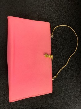 Womens, Purse, RULO, Pink, Gold, Polyester, Solid, Hinge Open, Clasp Close, Short Gold Chain Strap