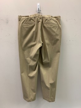 Dockers, Khaki Brown, Cotton, Polyester, Solid, F.F, Side Pockets, Zip Front, Belt Loops