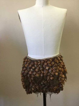 Unisex, Sci-Fi/Fantasy Skirt, N/L, Tan Brown, Lt Brown, Novelty, Cotton, Mottled, W 32, Loin Cloth Like Skirt. Cotton Gauze with Pine Cone Pieces. Open at Sides with Velcro Closure at Waist