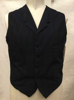 Navy Blue, Gray, Wool, Stripes - Pin, Navy with Pin Stripes, Button Front, Notch Lapel, 4 Pockets,