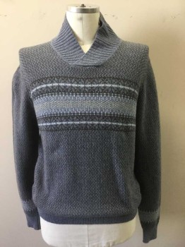 INIS MEAIN, Lavender Purple, Gray, Lt Gray, Tan Brown, Cashmere, Wool, Speckled, with Novelty Stripe Across Chest, Ribbed Knit Overlap V-N, L/S, Ribbed Knit Cuff/Waist