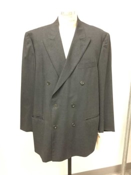 Mens, 1980s Vintage, Suit, Jacket, PRONTO UOMO, Charcoal Gray, Solid, 48R, Double Breasted, Peaked Lapel, 3 Pockets,