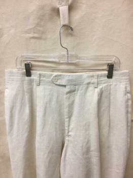 J.A. BANKS, Cream, Linen, Solid, DOUBLE PLEATED FRONT, 4 POCKETS