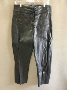 M.T.O., Black, Leather, Solid, Fantasy Medieval Breeches. Lacing At Fly Front & Center Back,