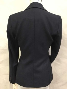 REISS, Midnight Blue, Wool, Polyester, Solid, Single Breasted, 1 Button, Notched Lapel, 3 Pockets,