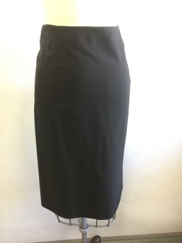 THEORY, Black, Wool, Spandex, Solid, Crepe, Pencil Skirt, 2 Vents at Hem in Back, Invisible Zipper at Center Back, Knee Length