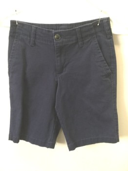 ARIZONA, Navy Blue, Cotton, Spandex, Solid, Twill, Flat Front, Zip Front, Bermuda Length **Barcode is on Pocket Lining