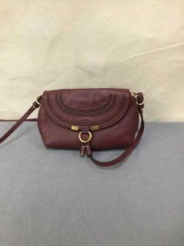 Womens, Purse, CHLOE, Wine Red, Leather, Small Shoulder Strap Purse, Magnetic Flap Closure, Gold Hardware