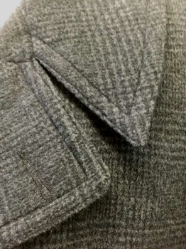 Mens, Coat 1890s-1910s, DOMINIC GHERARDI, Dk Gray, Charcoal Gray, Wool, Glen Plaid, 48, Faint Glenplaid, Double Breasted, Wide Lapel, 2 Pockets, Black Lining, Made To Order Reproduction,