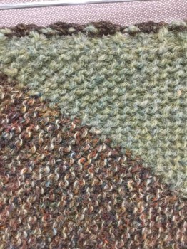 N/L, Sage Green, Brown, Wool, Color Blocking, Solid, Knit, Triangular Shaped, 6" Wide Brown Panel at Edge, the Rest is Sage Green,