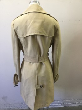 KENNETH COLE, Khaki Brown, Cotton, Polyester, Solid, Notched Lapel, Double Breasted, Epaulets, ****with Belt