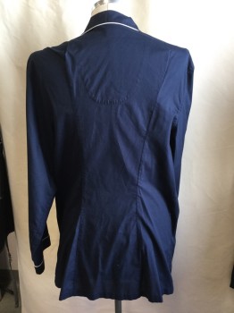 HARBOR BAY, Navy Blue, White, Cotton, Polyester, Solid, TOP:  Navy with White Pipping Trim, Collar Attached, Button Front, 1 Pocket, Long Sleeves,  with Matching Bottom