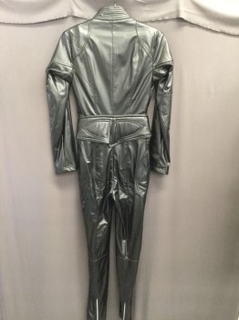 Womens, Sci-Fi/Fantasy Jumpsuit, NL, Black, Faux Leather, Solid, 26/29, B:34, Stand Up Collar, Zip Front, Zippers Up Center Legs to Top, Long Sleeves with Zippers, Wide Belt Attached